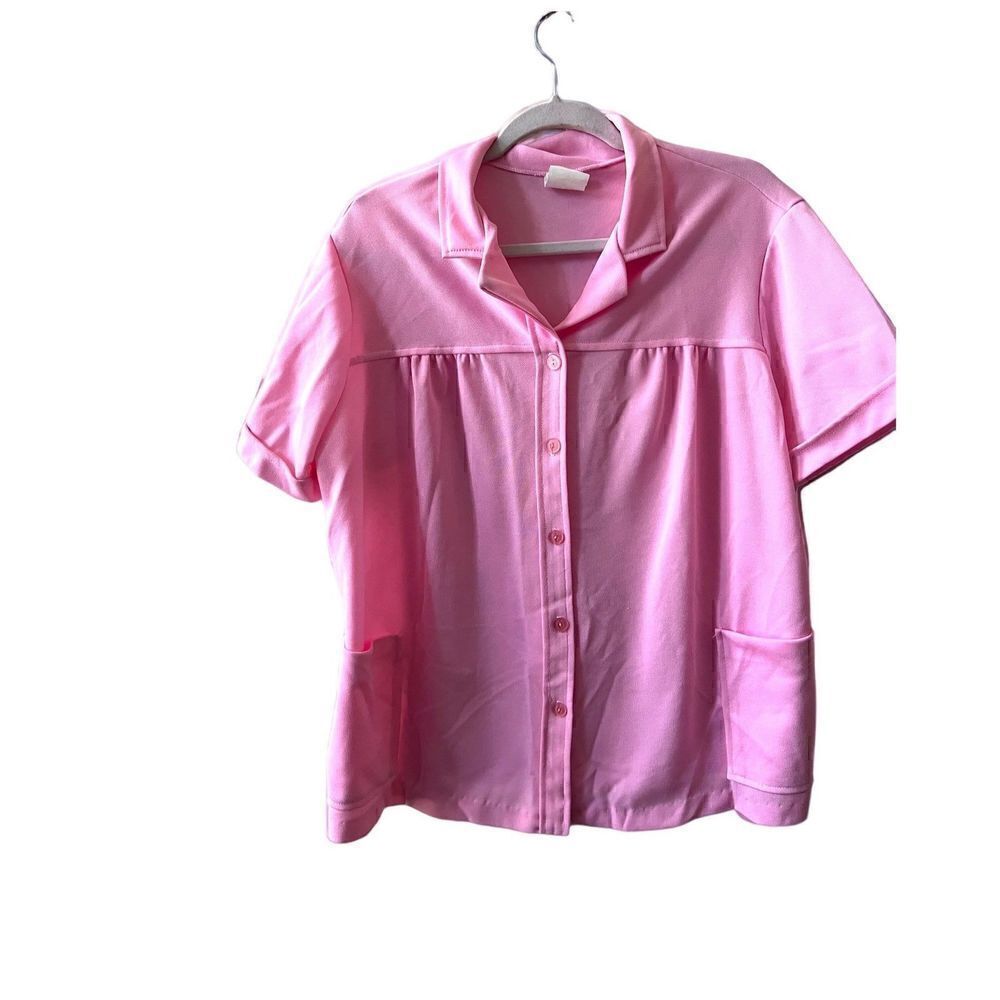 Pretty Tops‎ Womens XL-1X Button Down Shirt Pink Pockets 1970’s